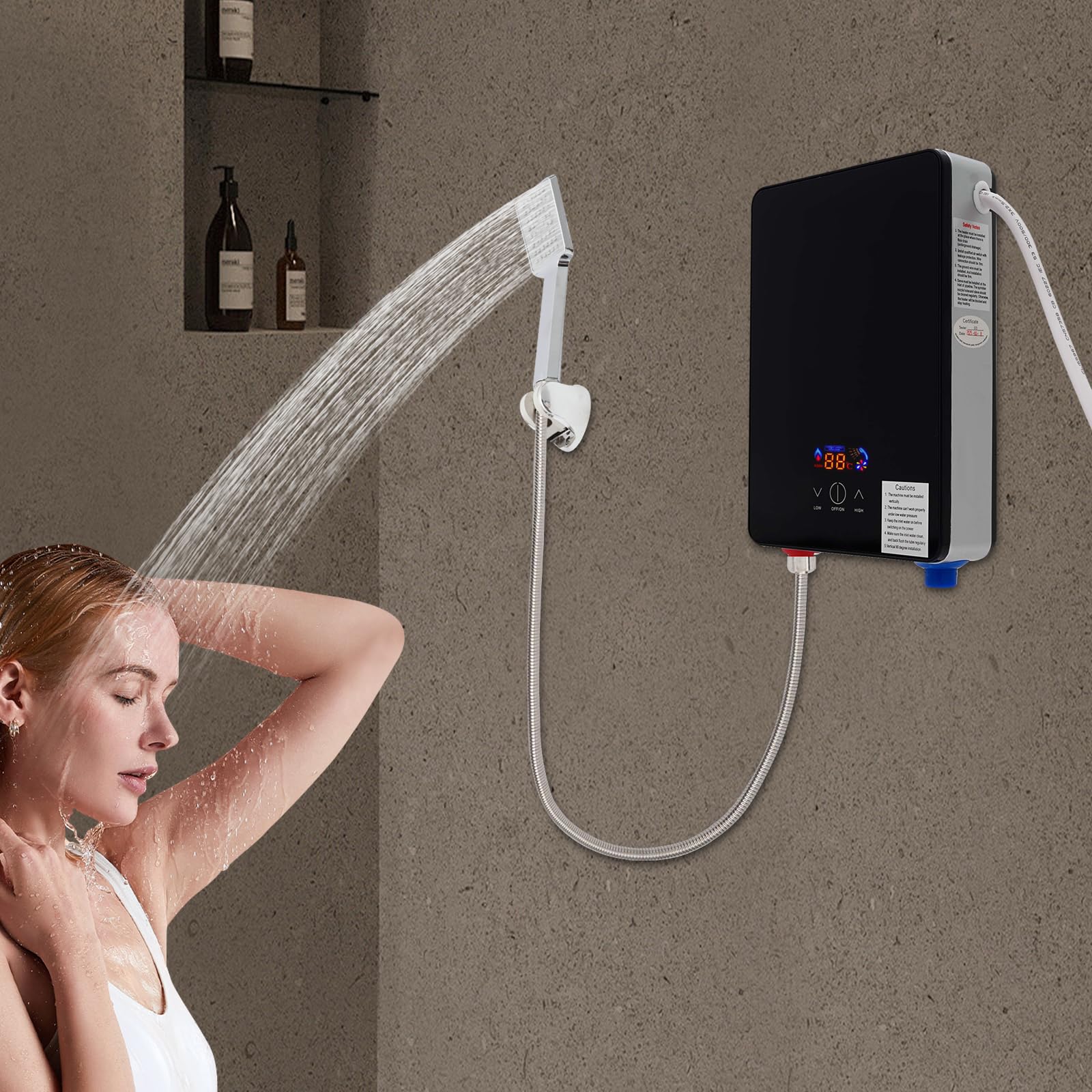 Scaldacqua istantaneo, scaldabagno elettrico con doccetta, indicatore di temperatura digitale a LED, scaldacqua elettrico istantaneo senza serbatoio, temperatura regolabile 30-55℃ per cucine, bagni