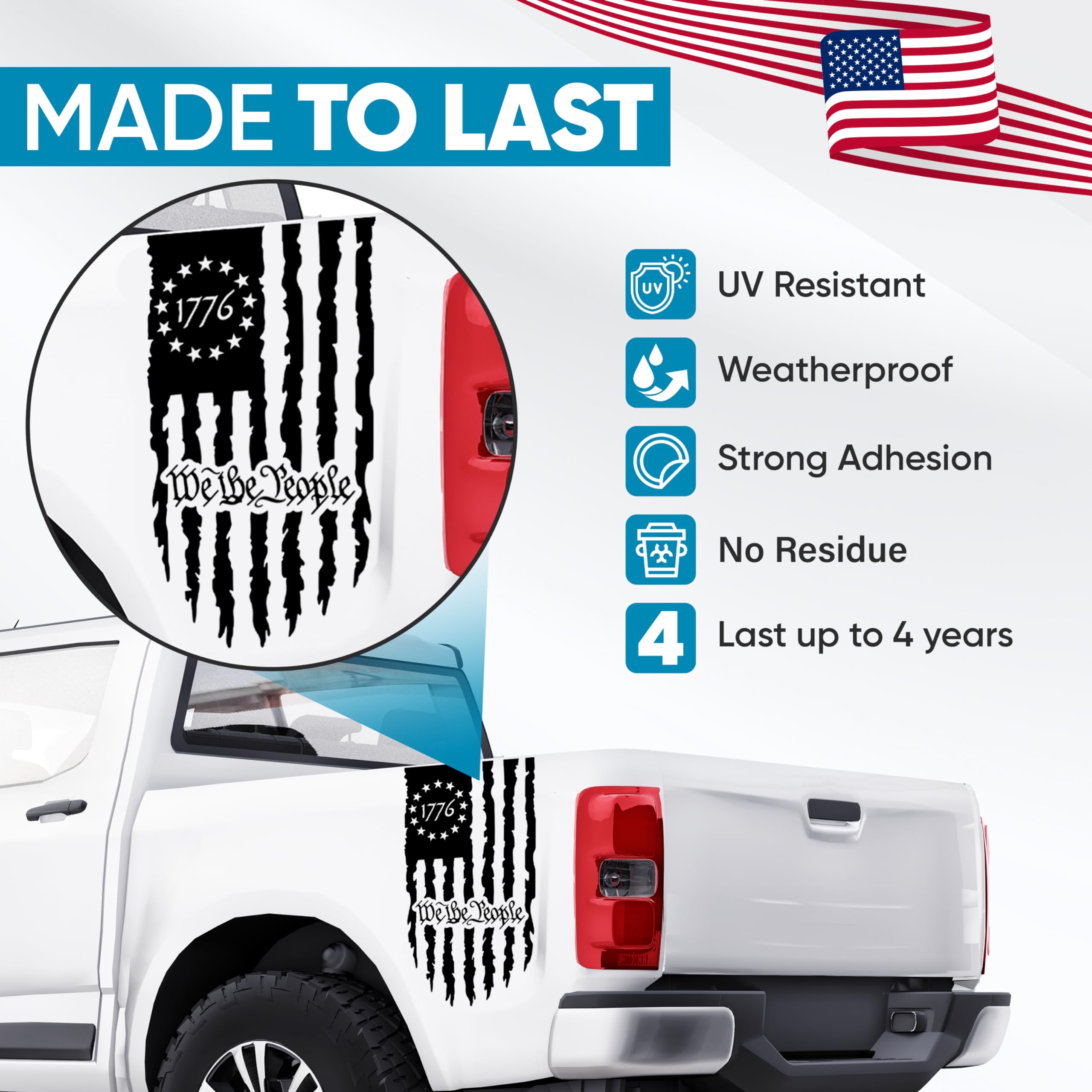 We The People Distressed American Flag Decal - 2 Pack Vinyl Sticker For Trucks, Cars & Windows - View #3
