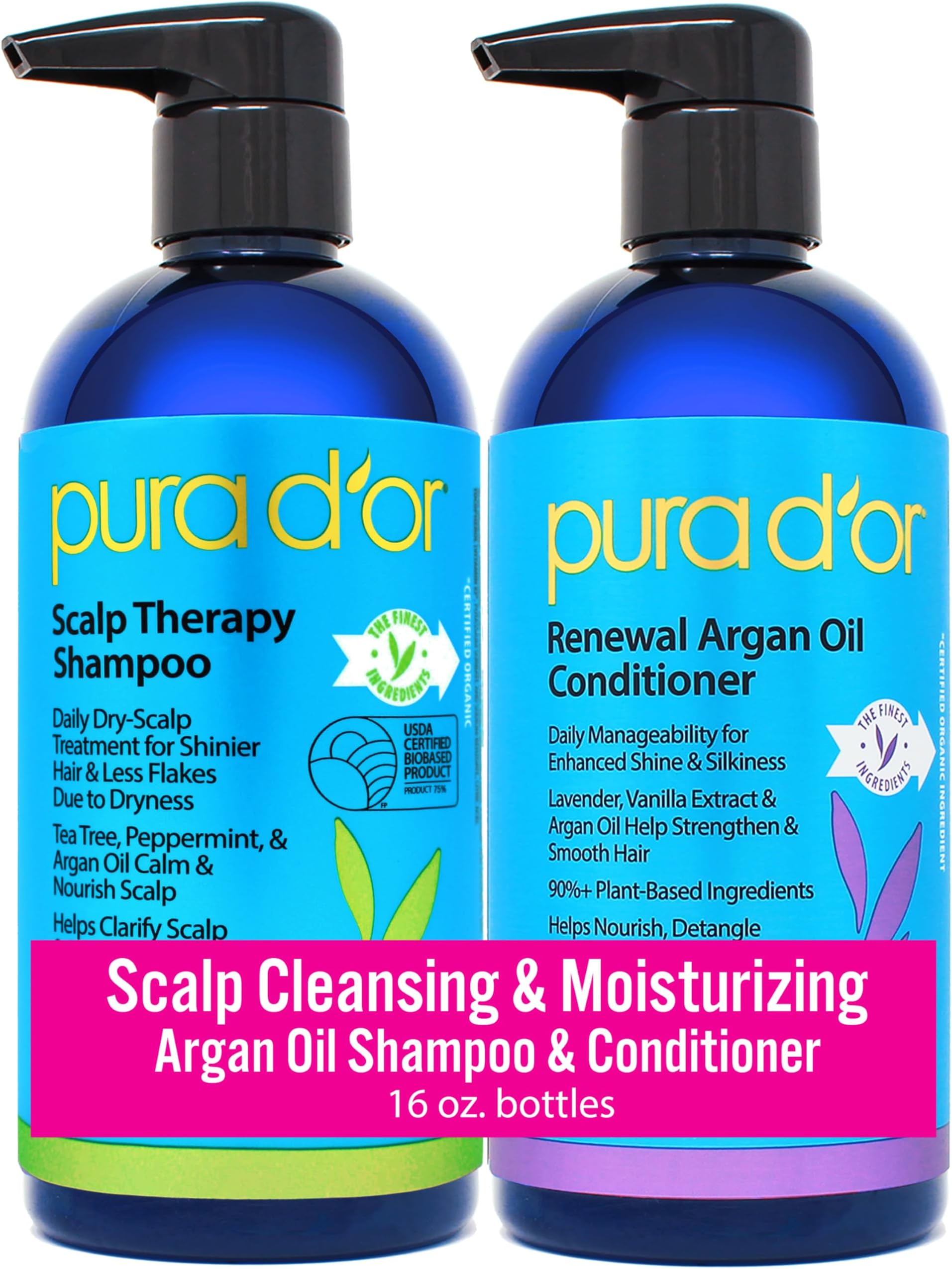 Scalp Therapy Shampoo & Conditioner Set (16oz x 2) Dry, Itchy Scalp-Hydrates & Nourishes Hair w/Tea Tree, Peppermint, Argan Oil & Biotin, All Hair Type, 3 in 1, Men Women (Packaging Varies)