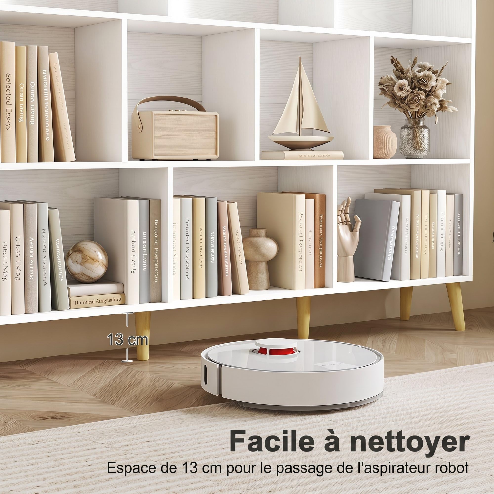 HOMCOM Bibliothèque à 3 Niveaux Moderne 140 x 24 x 107 cm Effet Bois Blanc