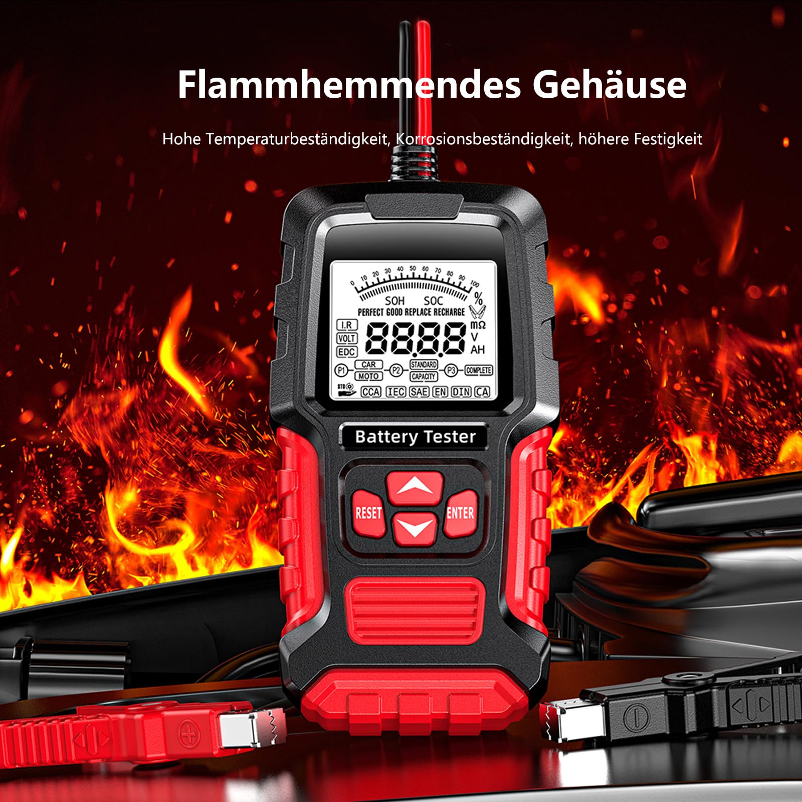 Autobatterie Tester 100-2000 CCA 12V und 24V Autobatterietester Batterietester Auto 3Ah-200Ah Digitaler Analysator, Kfz-Lichtmaschine für Auto Motorräder PKW-LKW ATV SUV Boot