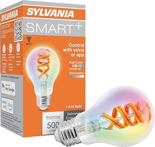 Miniatura 1 de Sylvania WiFi LED Smart A19 RGBW - Bombilla de filamento de color y acabado ámbar, 7 W eficiente, para AlexaGoogle Assistant, 2000 K, no requiere