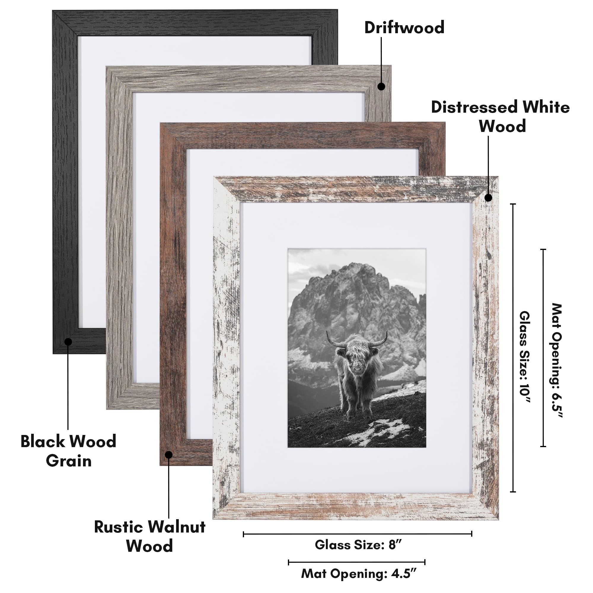 Americanflat Rustikaler Bilderrahmen-Set, 20,3 x 25,4 cm, Verwendung als 12,7 x 17,8 cm Bilderrahmen mit Passepartout oder 20,3 x 25,4 cm Rahmen ohne Passepartout, Fotorahmen mit strukturiertem Holz,