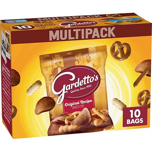 Gardetto's Original Recipe Snack Mix, Crunchy Breadsticks, Pretzels & Roasted Rye Chips, Kosher Snacks Multipack, 10 Single-Serve Bags, Individually Wrapped Party & Family Pack, 17.5 oz Bulk Box