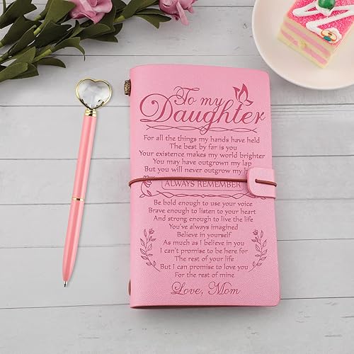 Miniatura 5 de PRSTENLY Diario de cuero con diamantes de corazón, regalo para hija de mamá para hija, cuadernos recargables de 140 páginas, regalos de cumpleaños