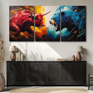 Wivsev Bull and Bear Canvas Wall Art,Stock Market Wall Decor,Abstract Financial Wall Art Prints,Bull And Bear Painting for Office,Living Room,Bedroom (12" x 18" x 3 pcs)