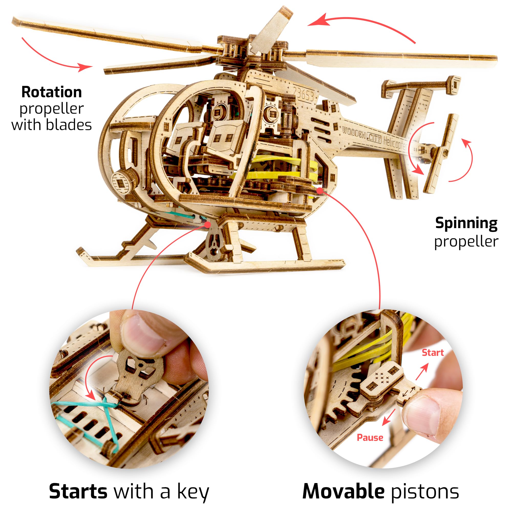 Amazon | WOODEN.CITY ヘリコプター 3D 木製パズル – 大人用木製モデル