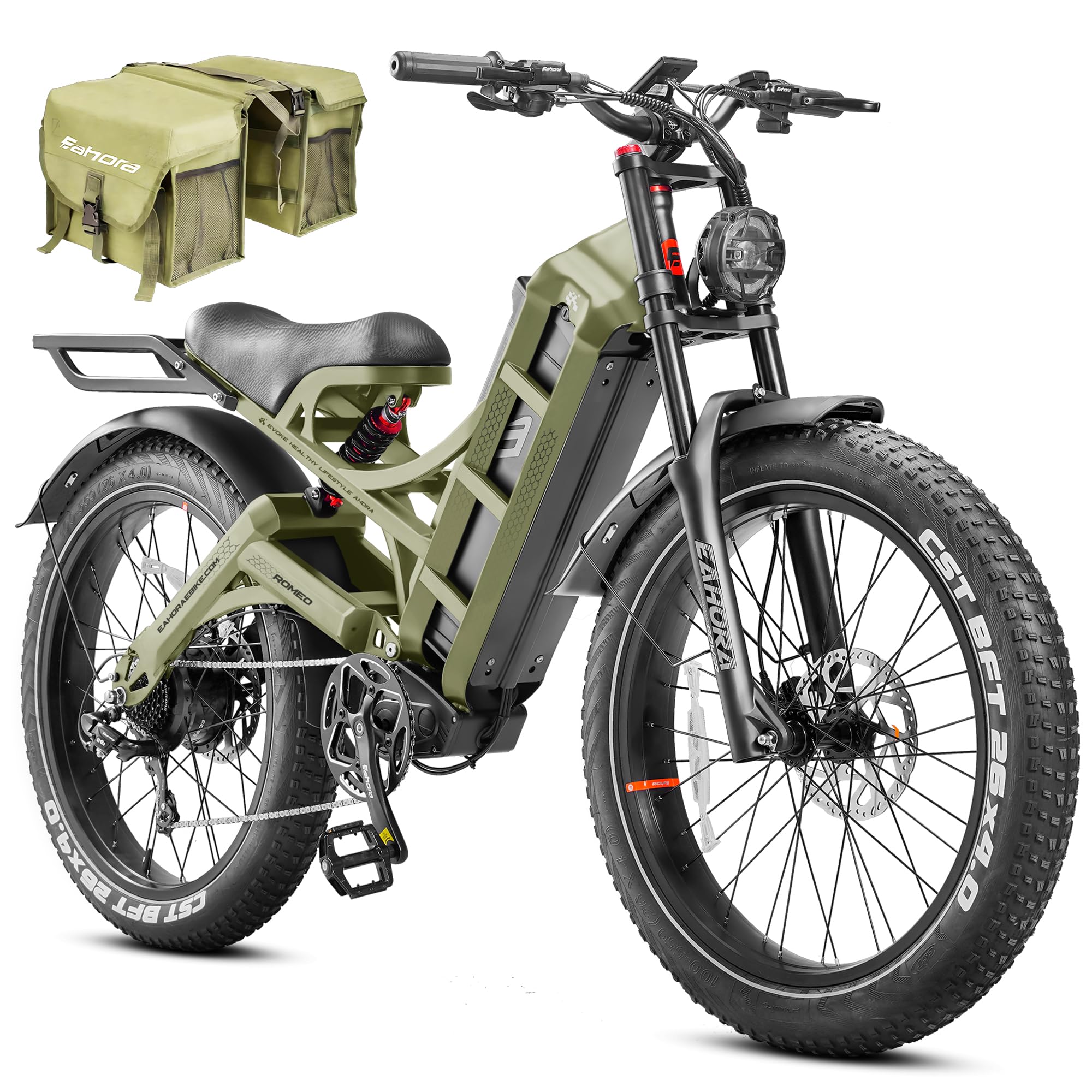 2026 eAhora Romeo Pro 3/2 52-46 Mph Electric Bike for Adults, 6000W/4000W/2500W Dual Motor Ebike 60V 80Ah/52V 70Ah Battery 235+Miles Long Range, 26*4.0"/20*4.5" Fat Tire, Full Suspension, All Terrain