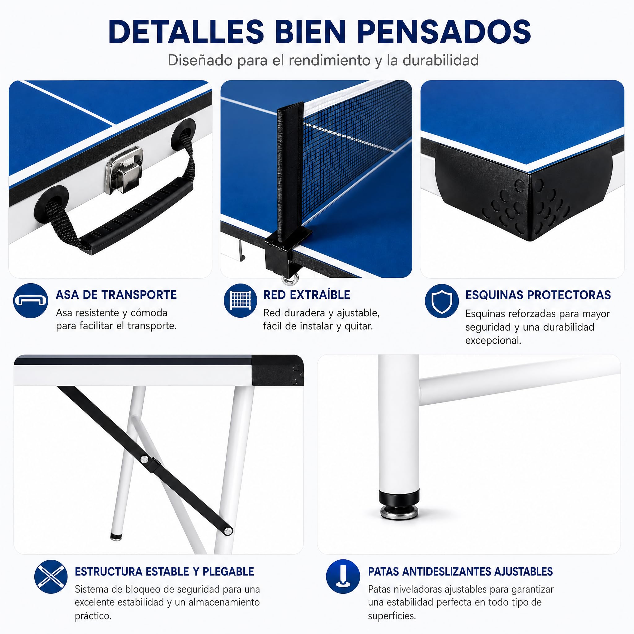 hotsizz Mesa de Ping Pong Diseño Plegable, fácil de Transportar, 169×81×69 cm,Mesa Ping Pong Apta para Uso en Interiores y Exteriores