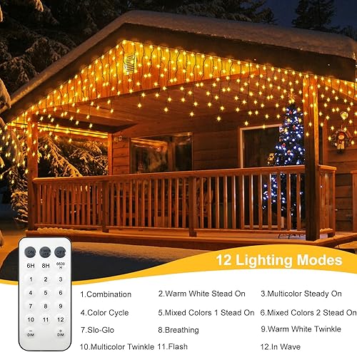 Miniatura 3 de Luces de carámbano de Navidad para exteriores, 10 pies, batería que cambia de color, 102 luces LED con temporizador de 18 gotas, impermeable,