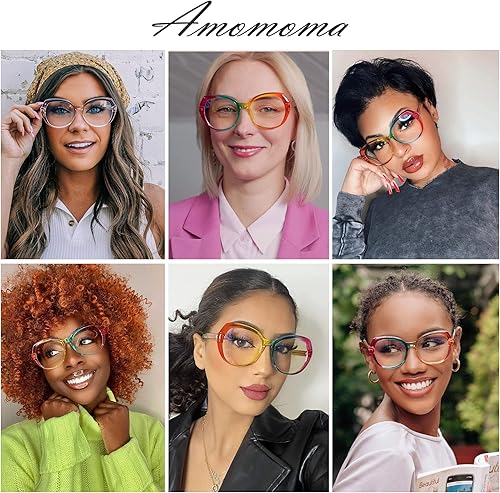 Miniatura 8 de AMOMOMA AM6064 - Anteojos de lectura redondos clásicos para mujer, con bloqueo de luz azul a la moda, para mujer