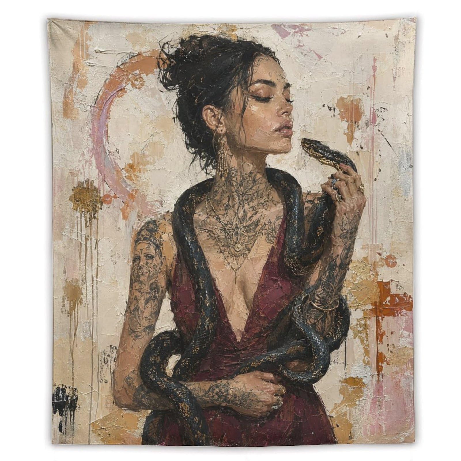 W7C8U2X3 Tattooed Woman with Wine Wall Tapestry, Room Divider