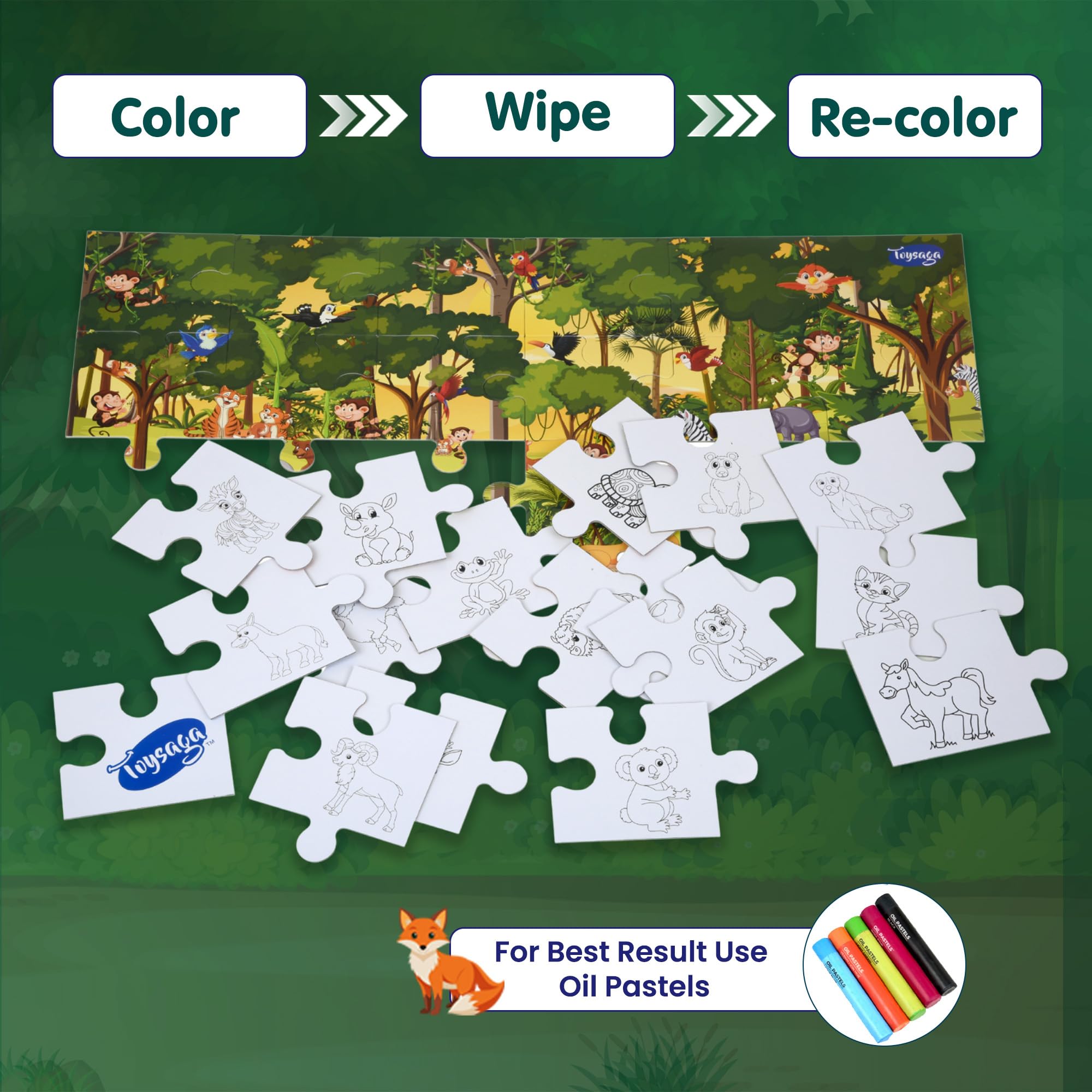 Toysaga Find The Character | Animals! Jungle Fun | 30 Pieces Floor Jigsaw Puzzle for Kids 3+ Years | Find The Squirrel & Coloring DIY Activity | Wild Animals Jigsaw Puzzle 1