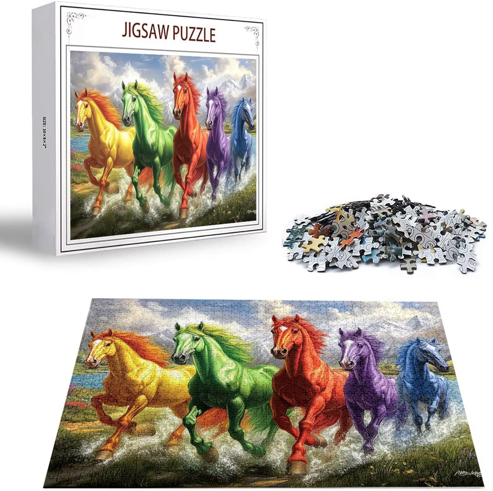 Puzzle 2000 Pezzi, 3 4 5 Anni Puzzle Animale 6 7 8 Anni Giochi Educativi Sostenibili Con Motivi Per Adulti Da Gioco in Legno Di Alta Qualità Jigsaw Cavallo per Gioco Familiare, Regalo Natale H-8402