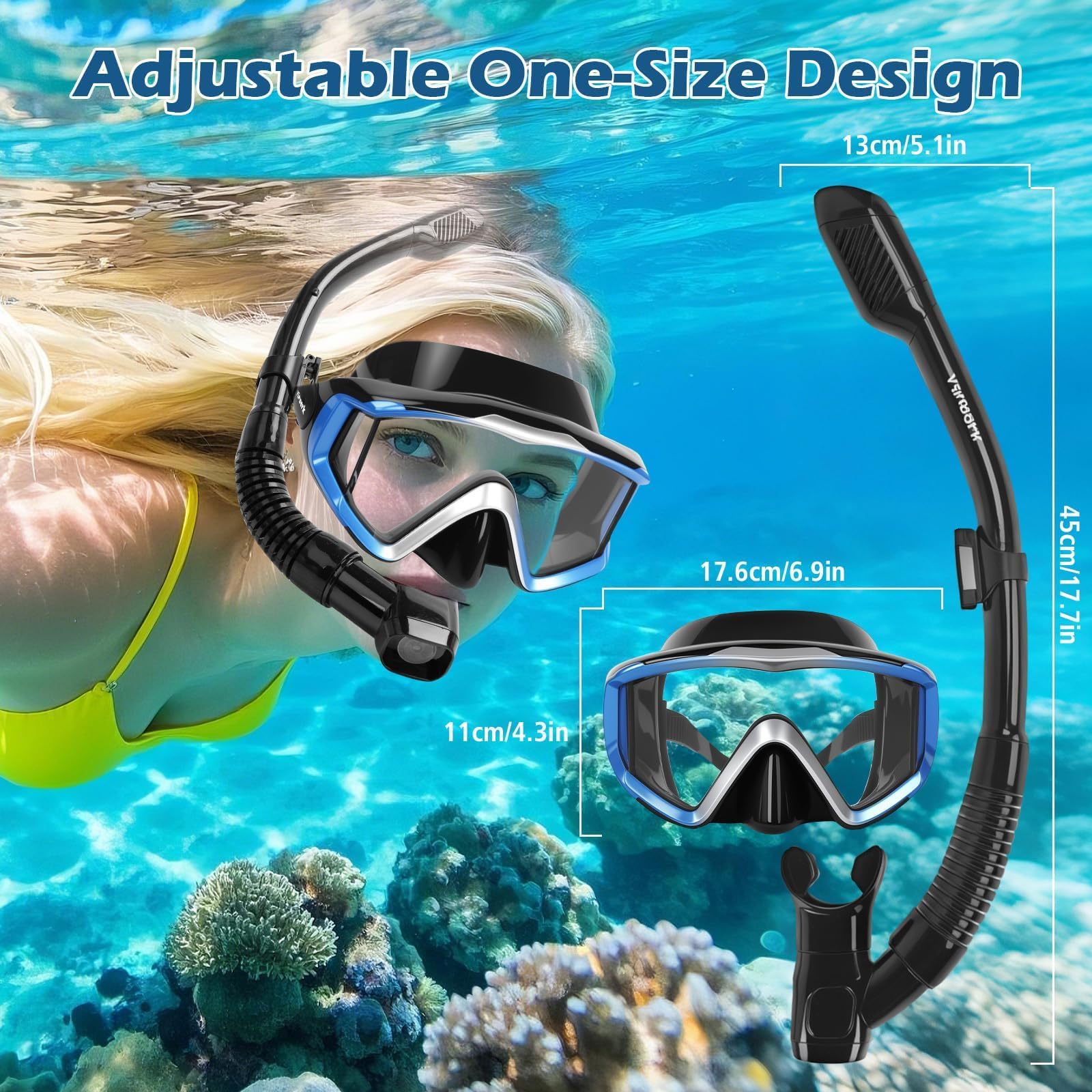 01Snorkeling Set per Adulti-Gradiente Blu+Nero