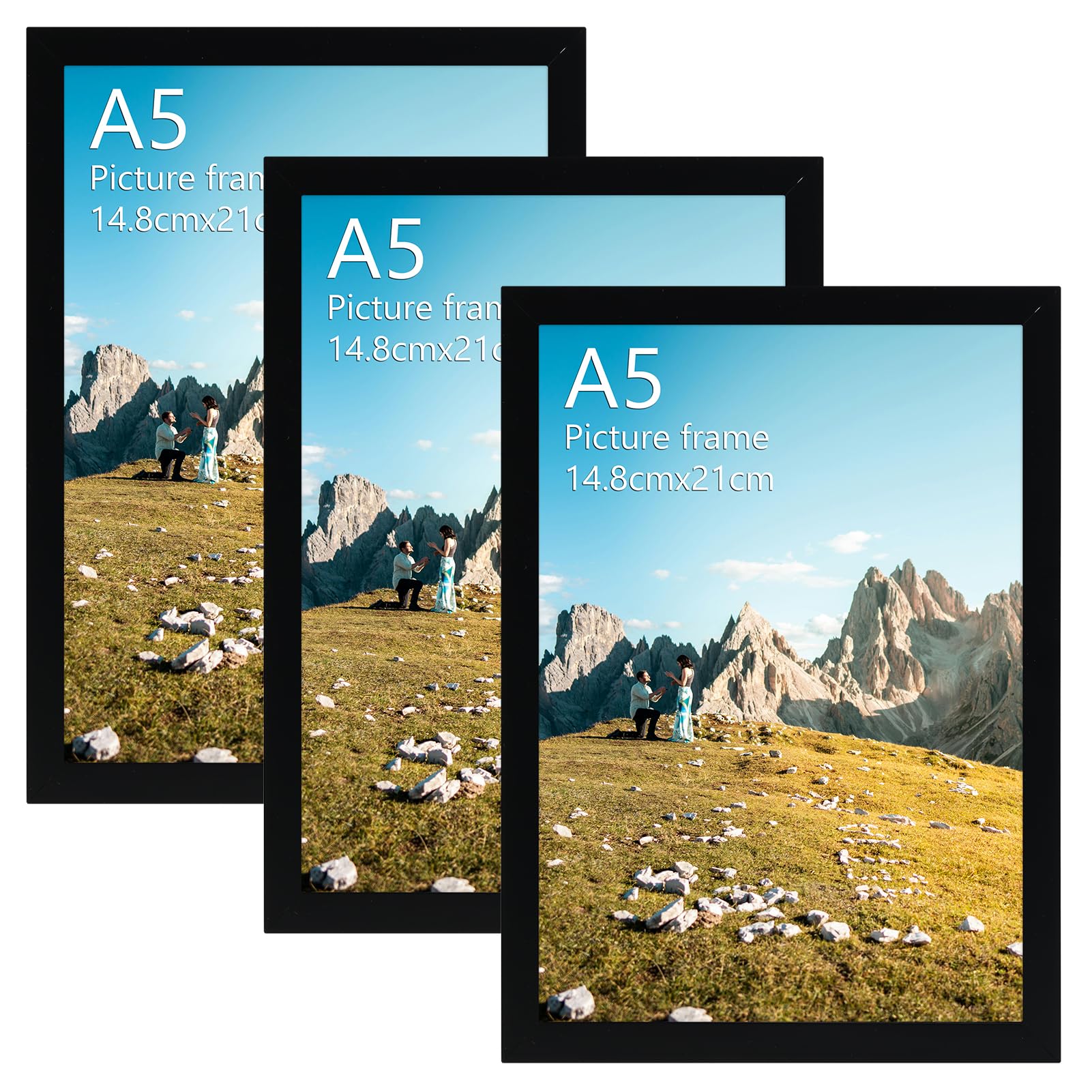 Hoikwo A5 Photo Frame Pack of 3, Black A5 Picture Frame for Wall or Tabletop Display - 14.8x21cm