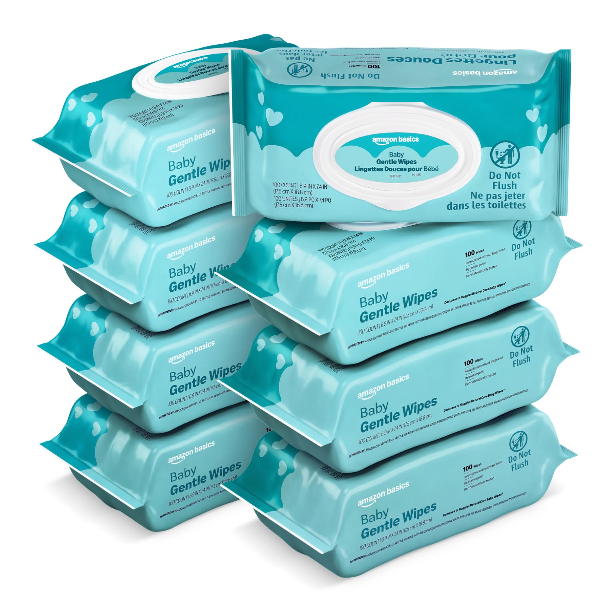 View 1 of ***FACTORY SEALED***Amazon Basics Gentle Fragrance Free Baby Wipes, Hypoallergenic, Sensitive Skin, Unscented, 800 Count (8 Packs of 100) (Previously Mama Bear)