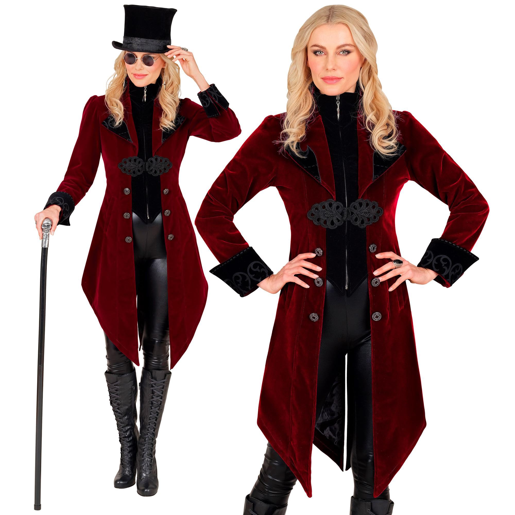 W WIDMANN MILANO Party Fashion - Women's Gothic Velvet Coat Steampunk Tailcoat for Carnival Halloween Cosplay