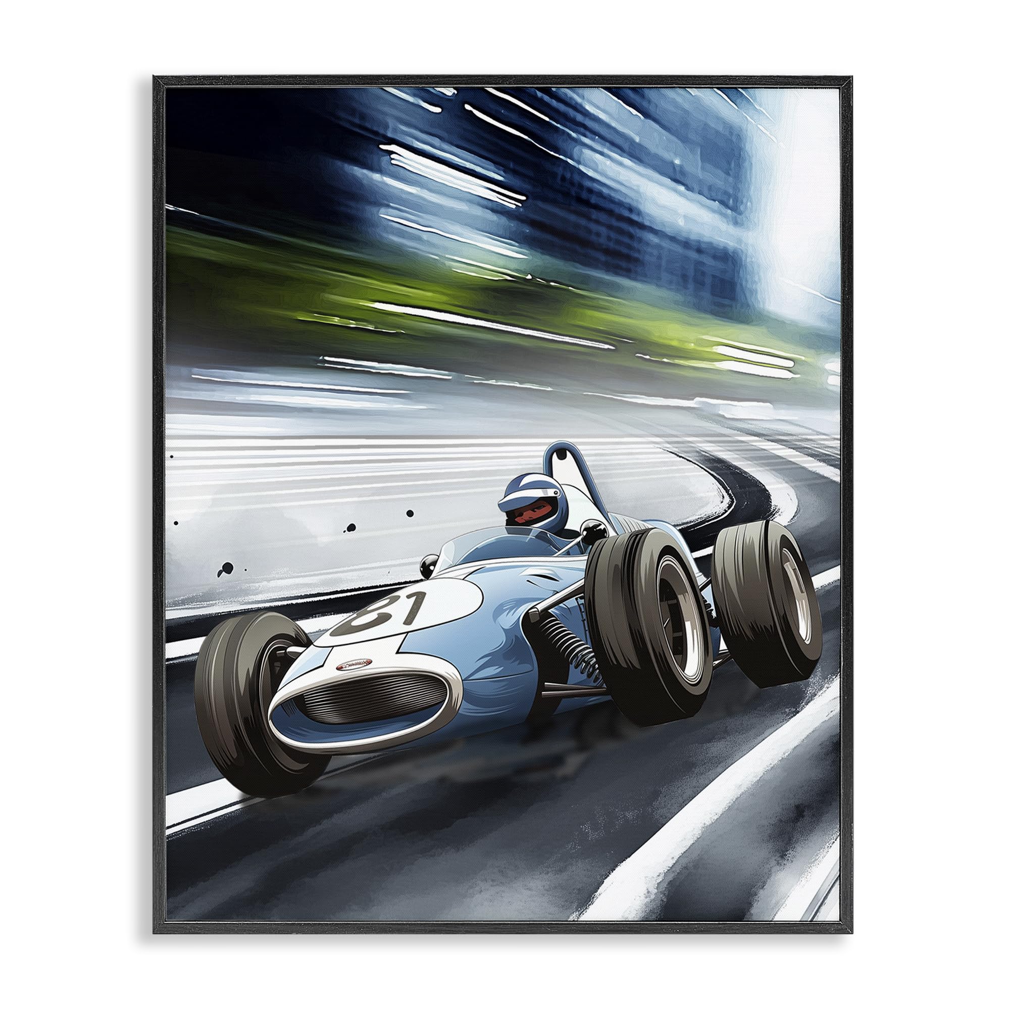 Stupell Industries 'Speeding Racecar Driver', Framed Giclee Art, Black, 16 x 20 Inches, Easy to Hang and Sturdy, Made in USA, by Christine Simpson Art