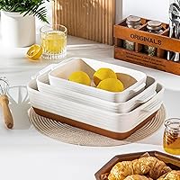 Vista 9 de MALACASA Fuentes para horno, Juego de 3 fuentes de cerámica para hornear, Juego de fuentes para hornear, Bandeja rectangular para lasaña profunda