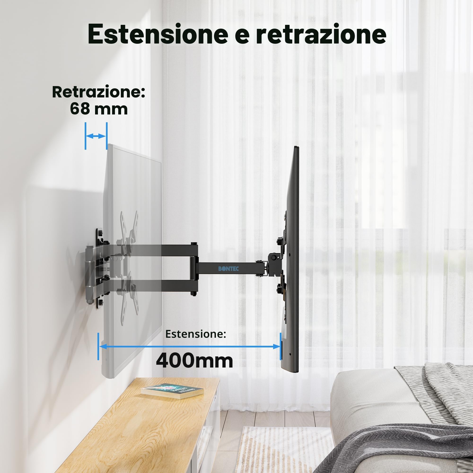 BONTEC Supporto TV Parete 13-42 Pollici, Staffa TV Universale Girevole Inclinabile Rotazione 360°, VESA 200x200, 20 Kg