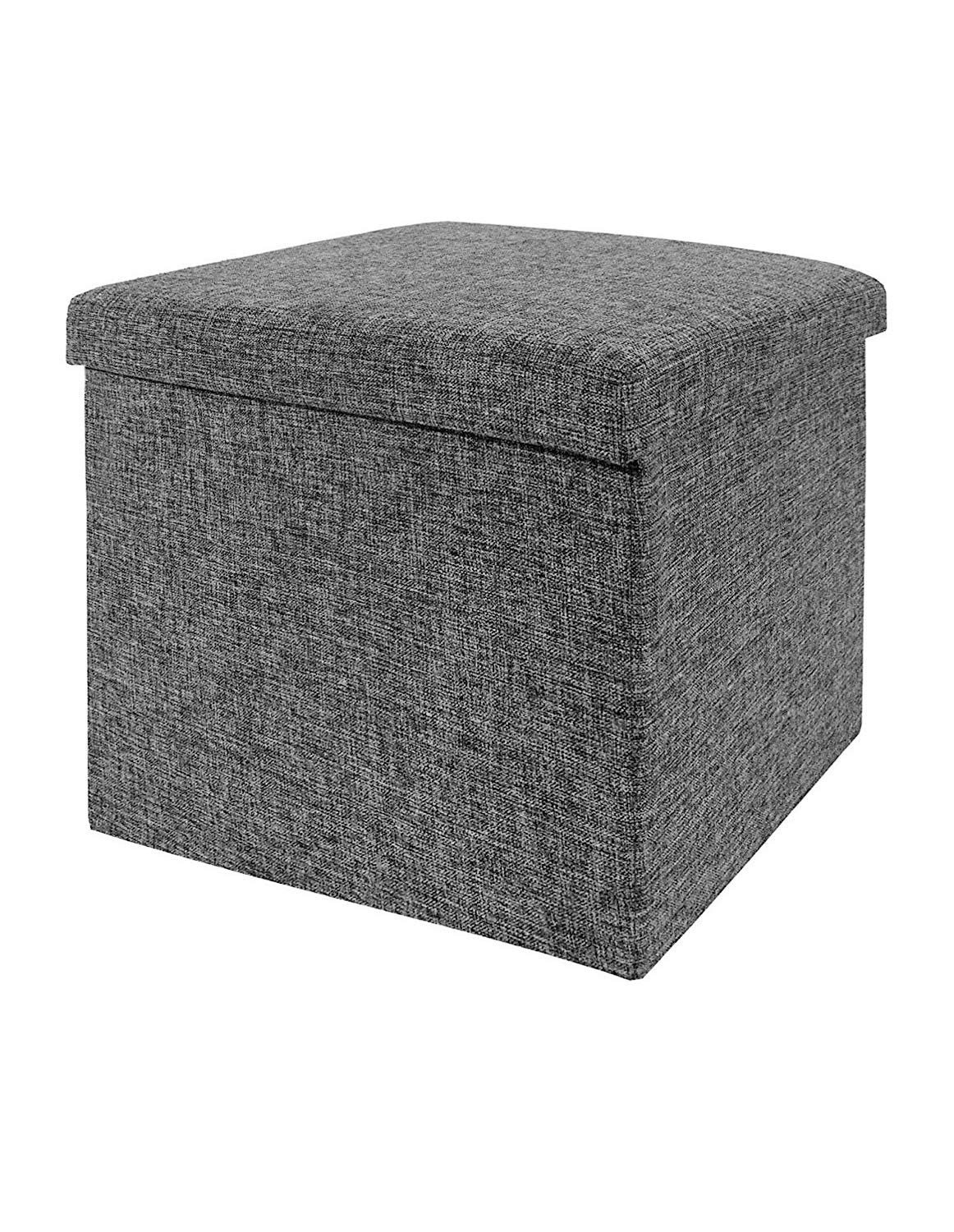 Maison & Cuisine® Portable & Foldable Storage Box Stool for Living Room (30x30x30cm) Fabric (Grey) Rectangular (726)-image-49