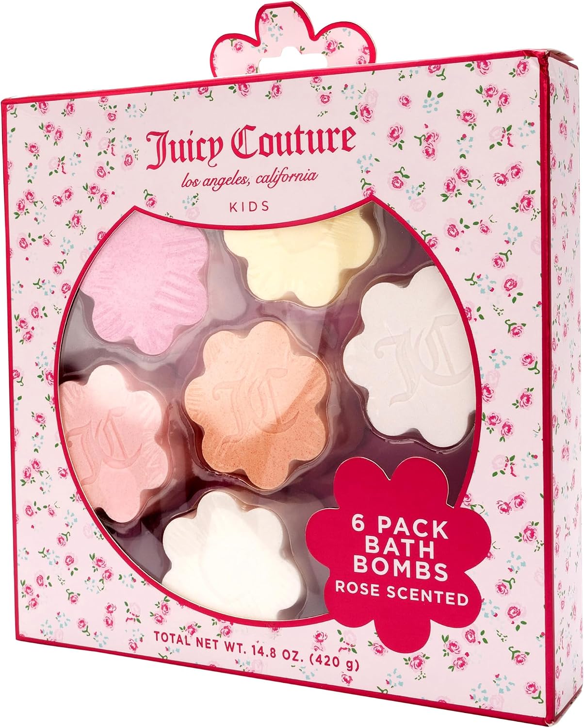 Juicy Couture Flower Bath Bomb Set, 6 Pack Flower Shaped Rose Scented Bath Bombs for Kids and Girls