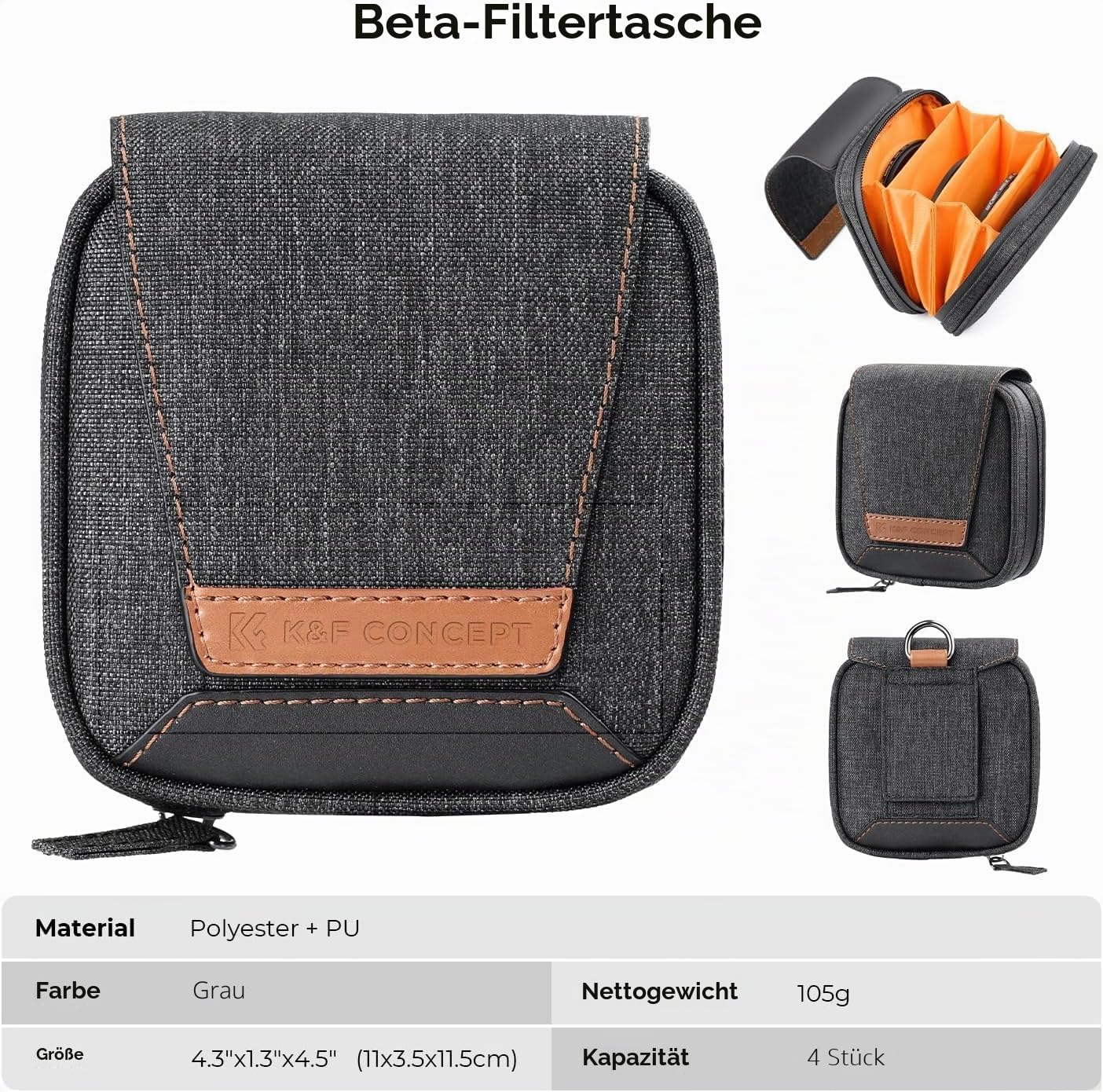 K&F CONCEPT 4 Stück Taschen für Kamera Filter 4-in-1 Filter-Taschen 4Pcs Objektivfilter Tasche Bis zu 95 mm