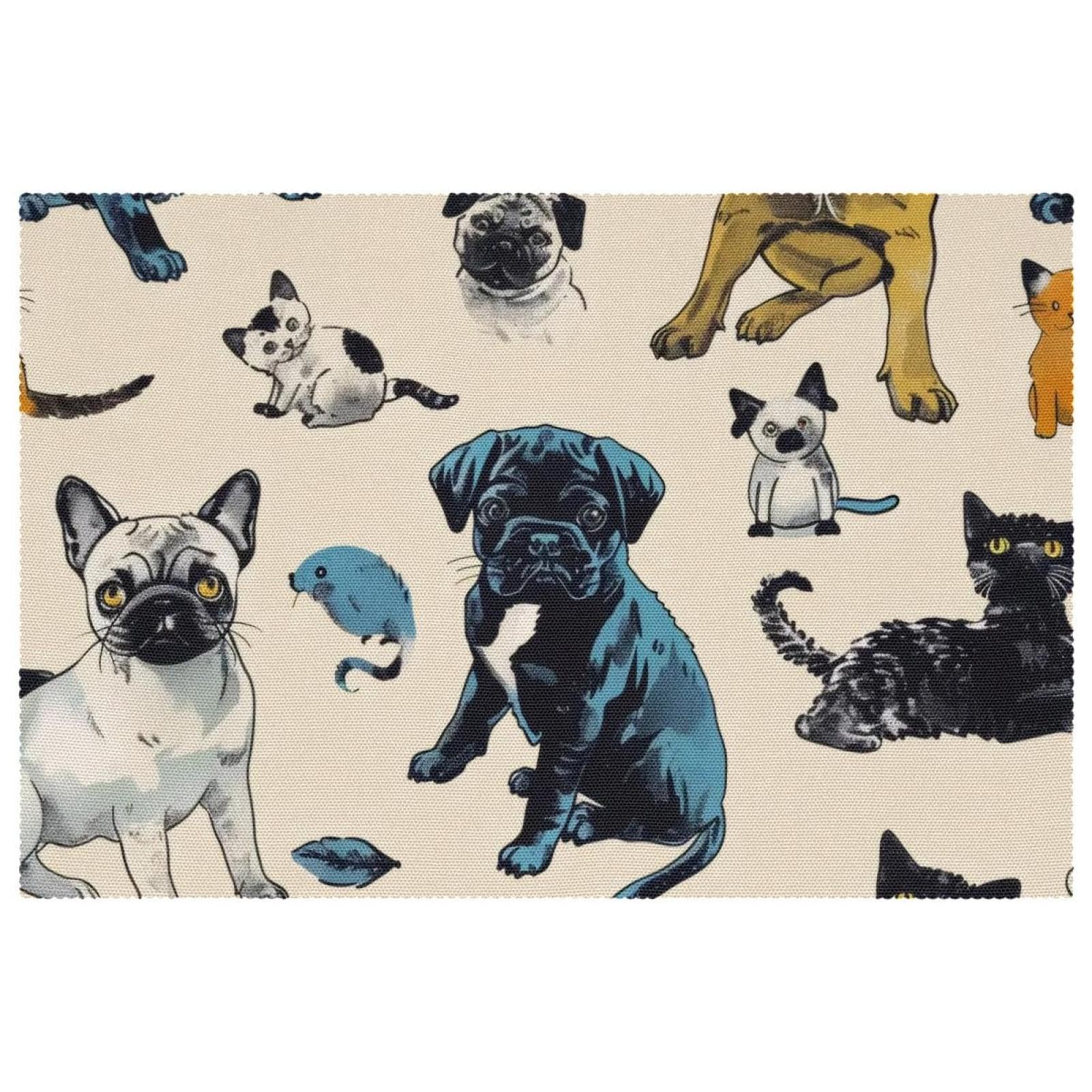 Set de table antidérapant et résistant à la chaleur motif chat chien lot de 6