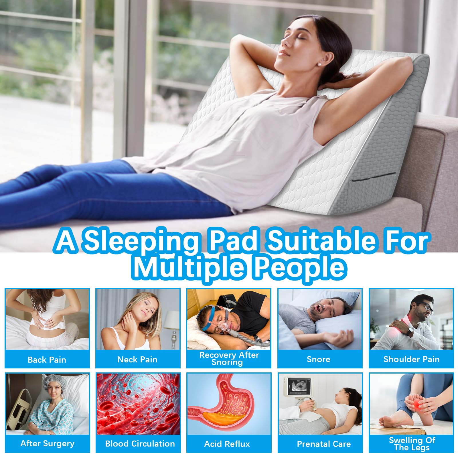 Nastopee Keilkissen 55x55x25cm - Memory Schaum Für Reflux & Rückenschmerzen