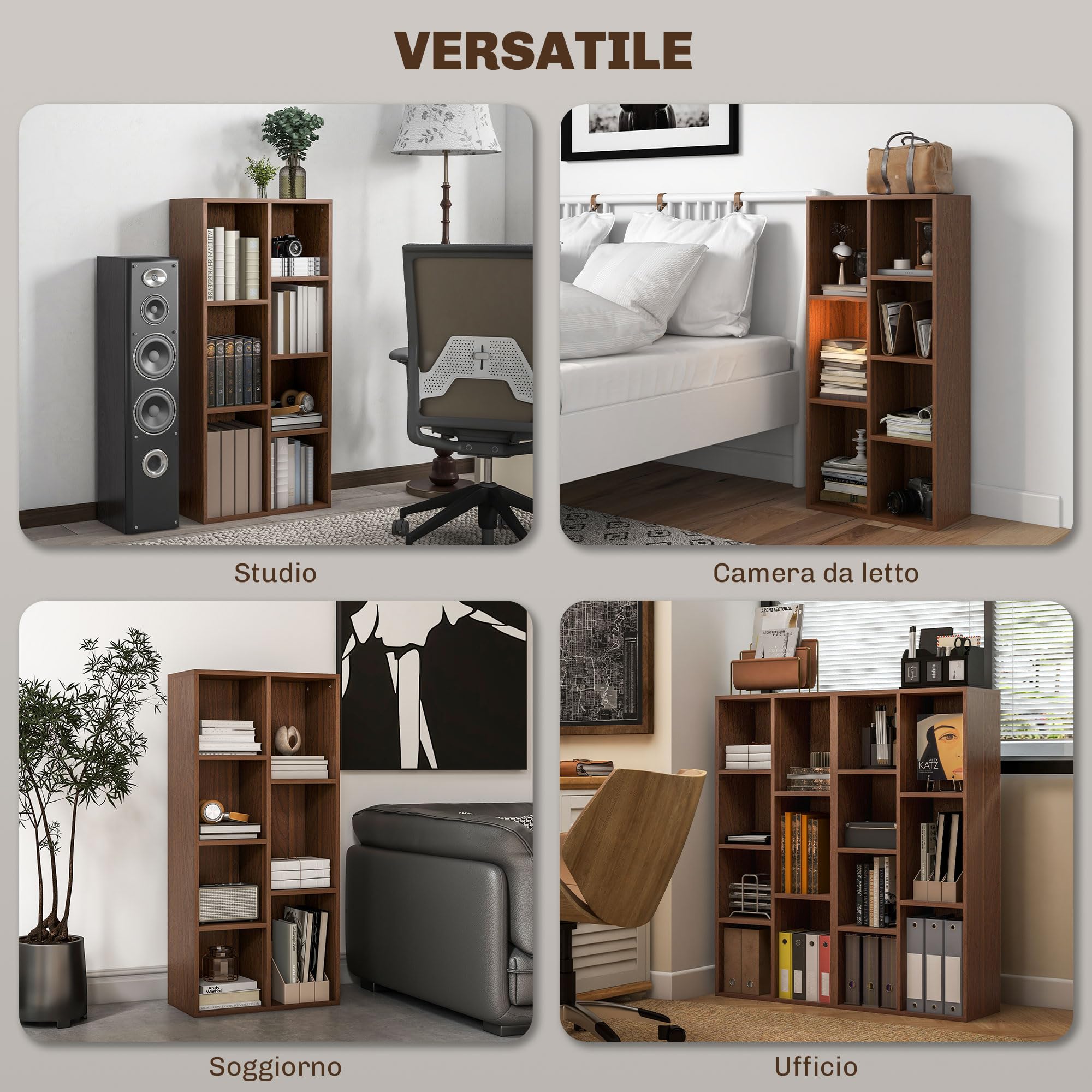 HOMCOM Mobile Libreria a Cubi con 7 Ripiani Moderna 50x24x106 cm Color Noce