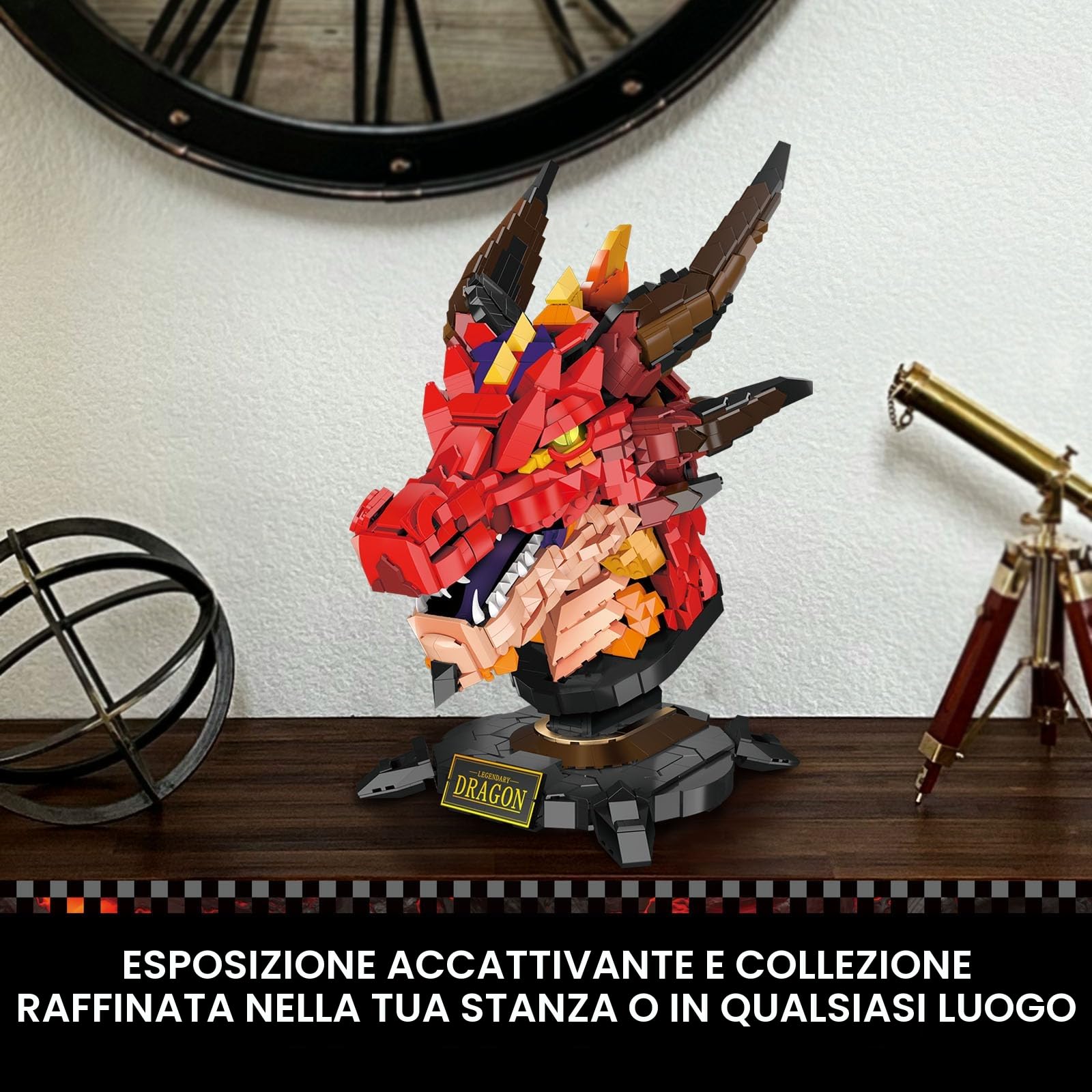 JMBricklayer Set di drago per adulti 70105, Dragon Blocchi di serraggio a forma di testa di drago kit set, Decorazione da artistiche per uffici e sale studio, Idea Regalo Creativa per Adulti