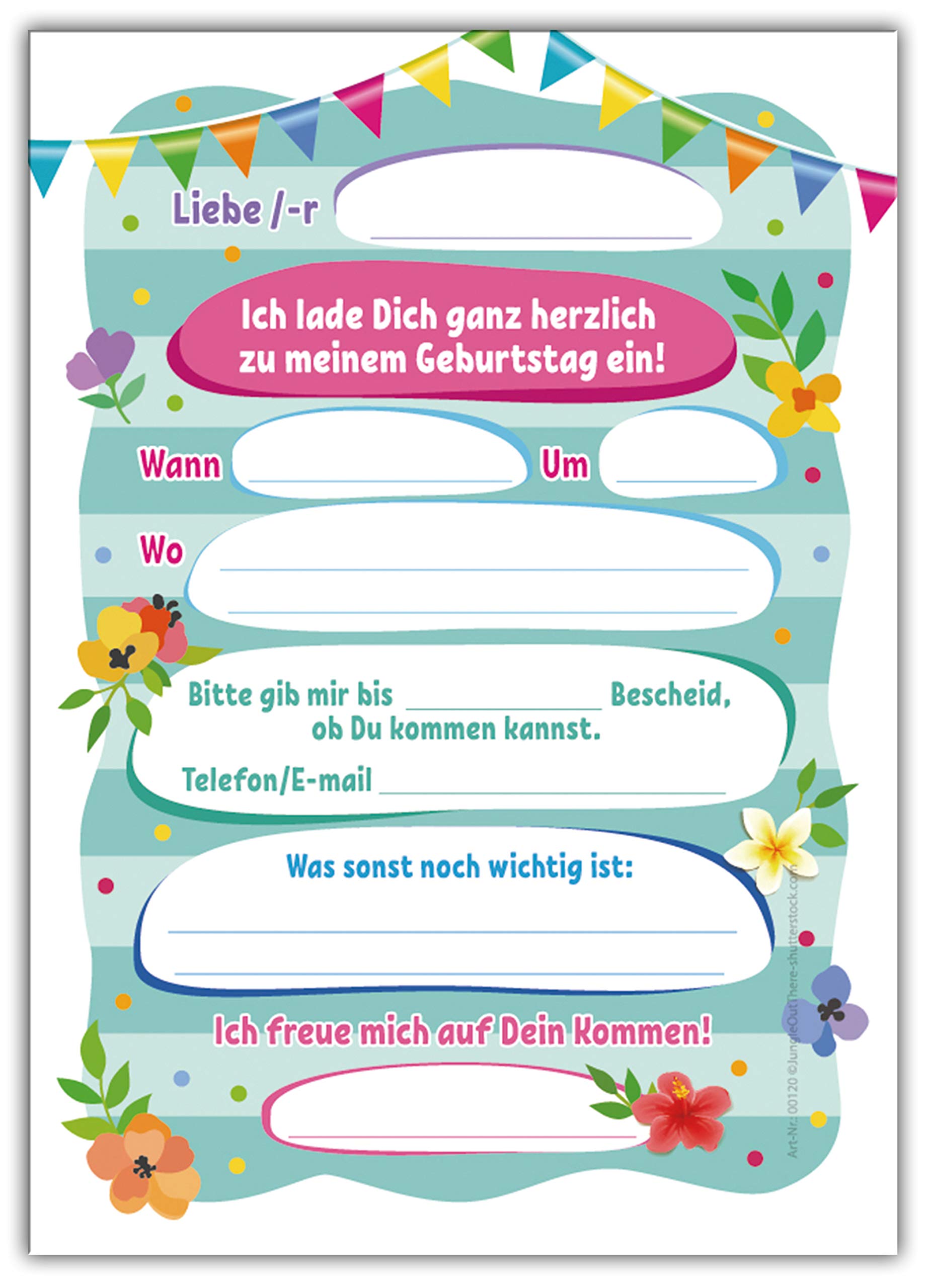 12 Biglietti Di Invito Per 9° Compleanno Bambina – Tema Lama, Con Campi Prestampati Da Compilare, Stampati In Germania, 10,5x14,8 Cm - 3