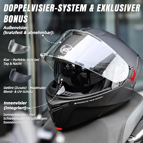 CYRIL Motorcycle Flip-Up Helmet ECE 22.06 - Modular Full-Face Helmet for