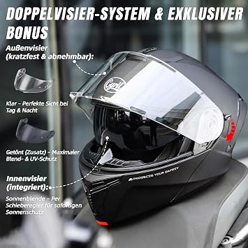 CYRIL Motorcycle Flip-Up Helmet ECE 22.06 - Modular Full-Face Helmet for