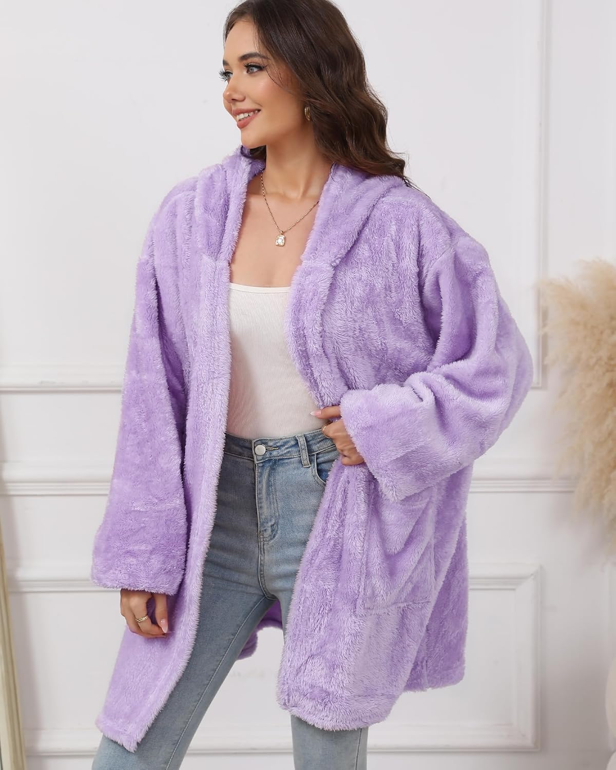Argstar Hooded Cardigan for Women and Men, Oversized Sweatshirt Fuzzy Fleece Blanket Hoodie Jacket - One Size Fits All - Image 6