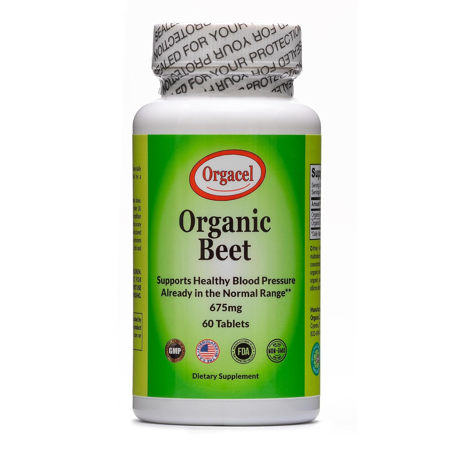 High Strength Organic Beet Supplement, Non-GMO. High Blood Pressure Support. 60 Tablets, 675 Mg per Tablet. US Good Manufacturing Practice Certified.