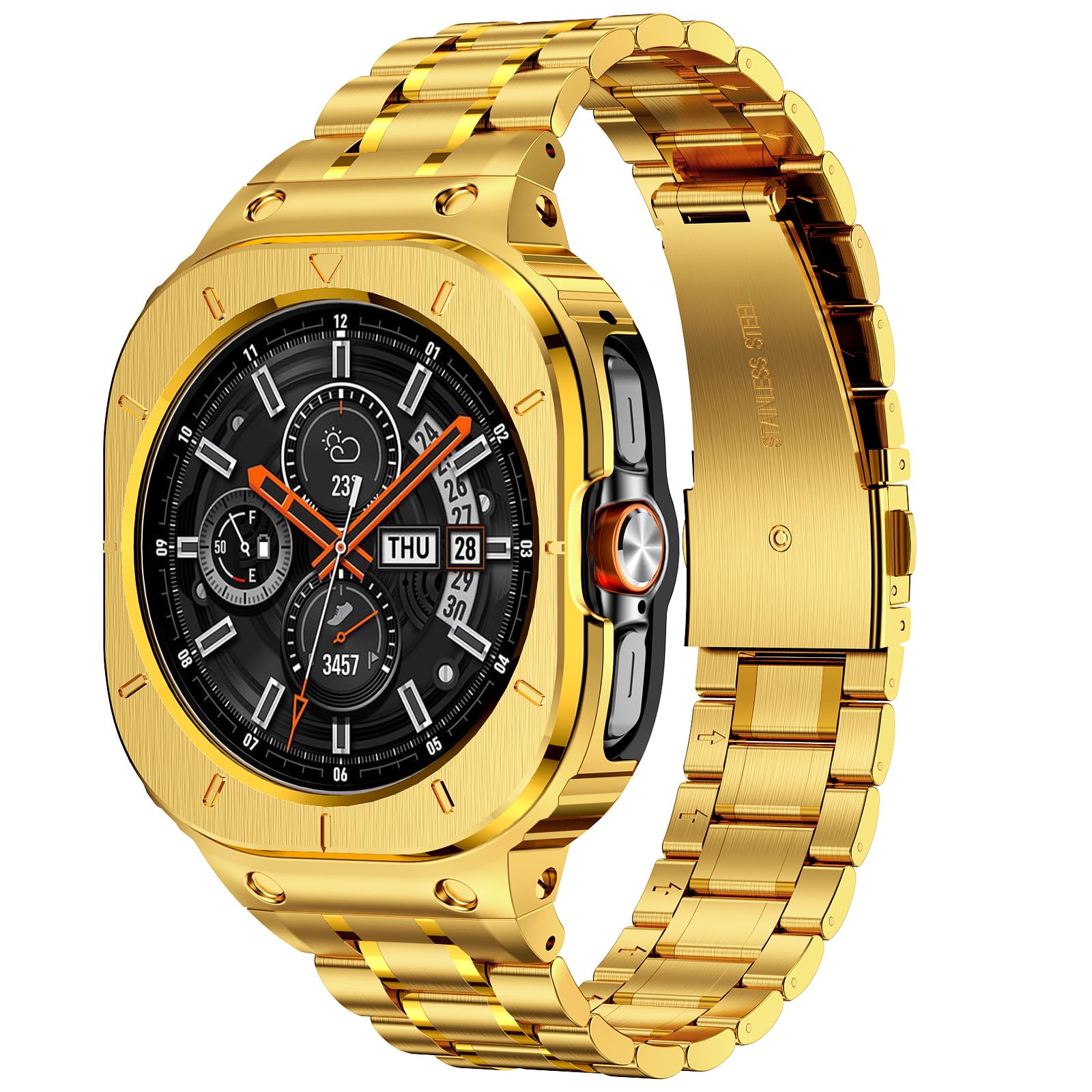 Paski ze stali nierdzewnej z obudową, kompatybilne z Samsung Galaxy Watch Ultra 47 mm, wytrzymałe etui ochronne i metalowy pasek do zegarka Samsung Galaxy Watch 7 Ultra, dla mężczyzn