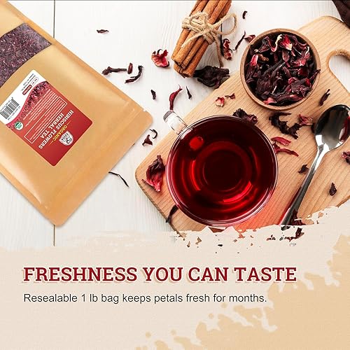 Vista 3 de 52USA Té orgánico de flores de hibisco, té de hibisco, 1 libra (16 onzas), té de hierbas secas de flores de hibisco, 100% orgánico certificado