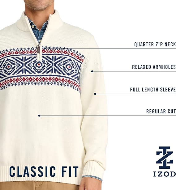 IZOD Men's Holiday Quarter Zip Pullover Sweater