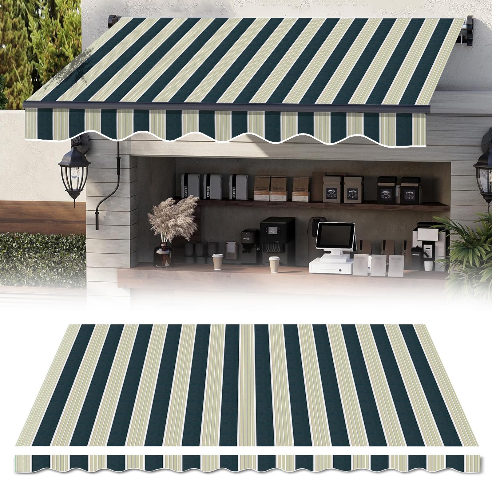 Tessuto di ricambio per patio adatto per 8,2' 10' 11' 12' 13' 14' 15' 16' ning vinile poliestere resistente alle intemperie per cortile terrazza balcone (senza e) (D 3,4 x 2 m)