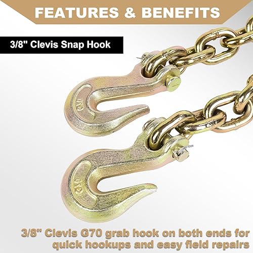 Miniatura 2 de AAIN - Cadena de transporte para amarrar, cadena con grado 70, límite de carga de trabajo, ganchos de agarre para transportar remolque, paquete de 2