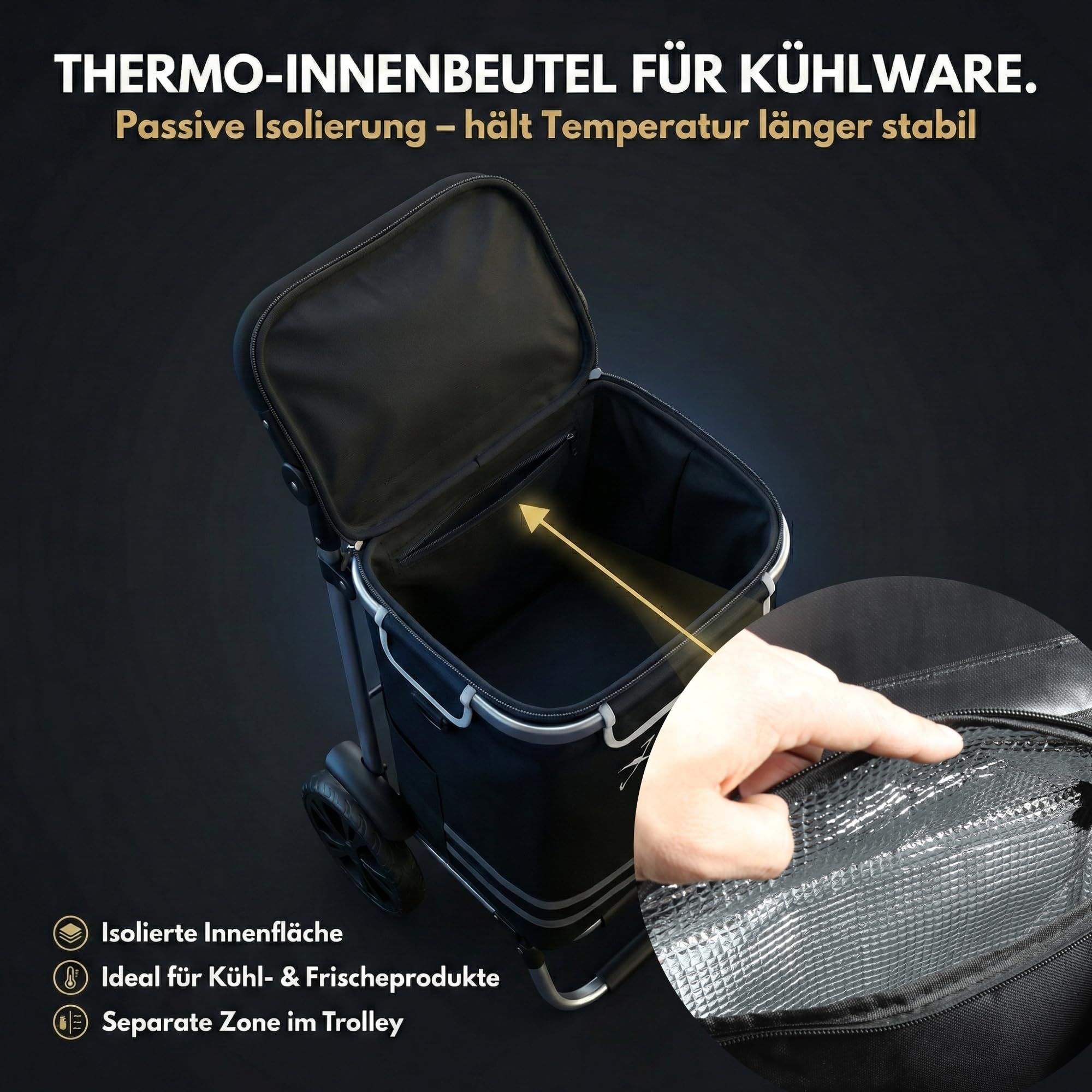 ALBATROS Einkaufstrolley Groß | Thermo-Innenbeutel, faltbar, inkl. Chip | Einkaufsroller mit großer Tasche, Sichtfenster für Einkaufszettel, große Räder, Sackkarre, klappbar & leichtläufig