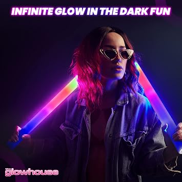 The Glowhouse Foam Glow Sticks Giant LED 18 Inch Multicolour – Bright Flashing Light Up Batons with 3 Modes – Party, Festival, Wedding, Birthday & Concert Bulk Pack UK (20 Pack)