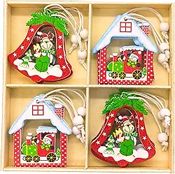 Kit 12 Pingentes Natalinos em Madeira – Enfeites Decorativos para Árvore de Natal, Porta, Janelas e Guirlandas – Ornamentos de Papai Noel, Boneco de Neve, Renas e Árvores (12 Pçs Multicolor 1)