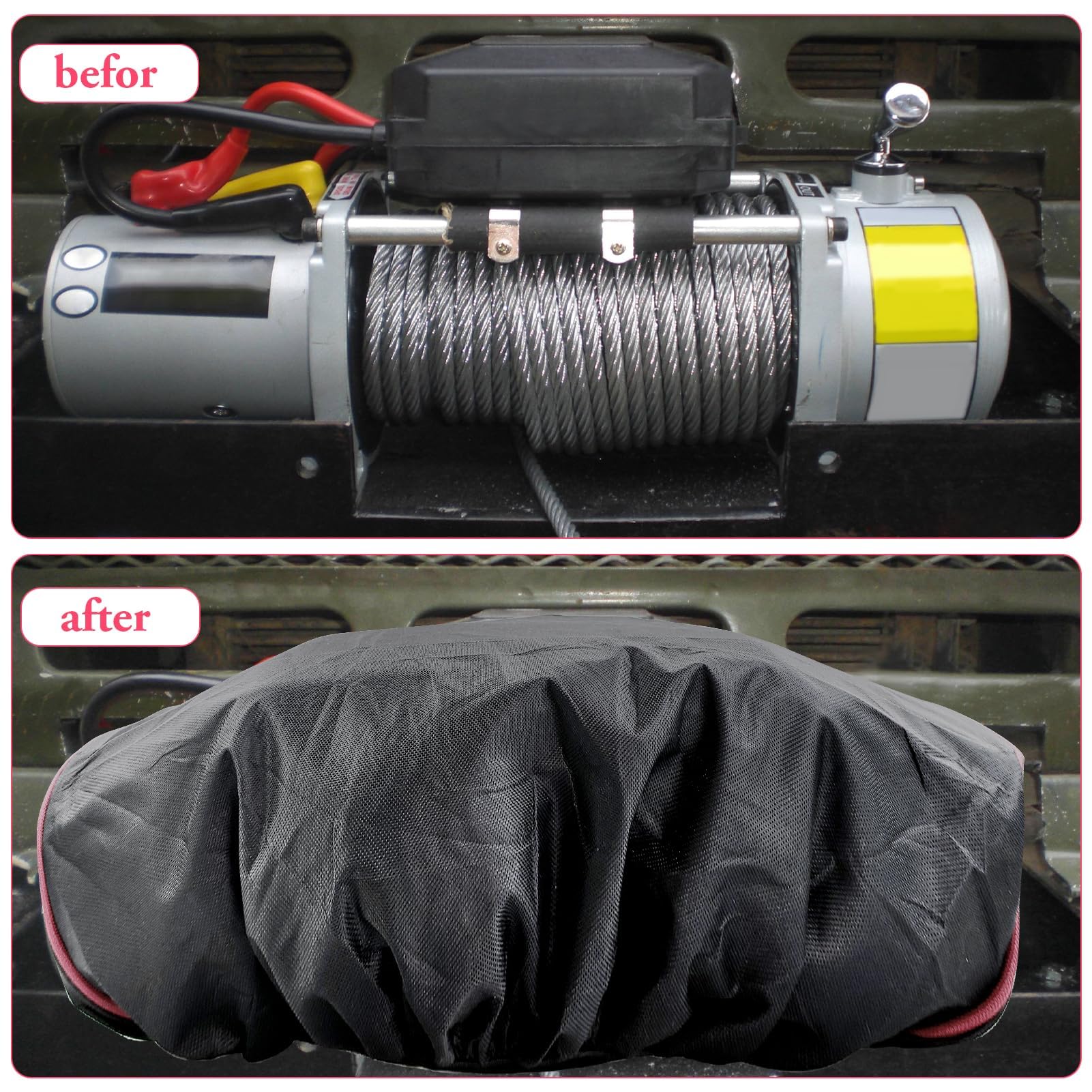 Copertura per verricello per auto, nera, impermeabile, antipolvere, morbida, adatta per rimorchi e SUV con capacità da 3,6 a 7,9 kg (nero)