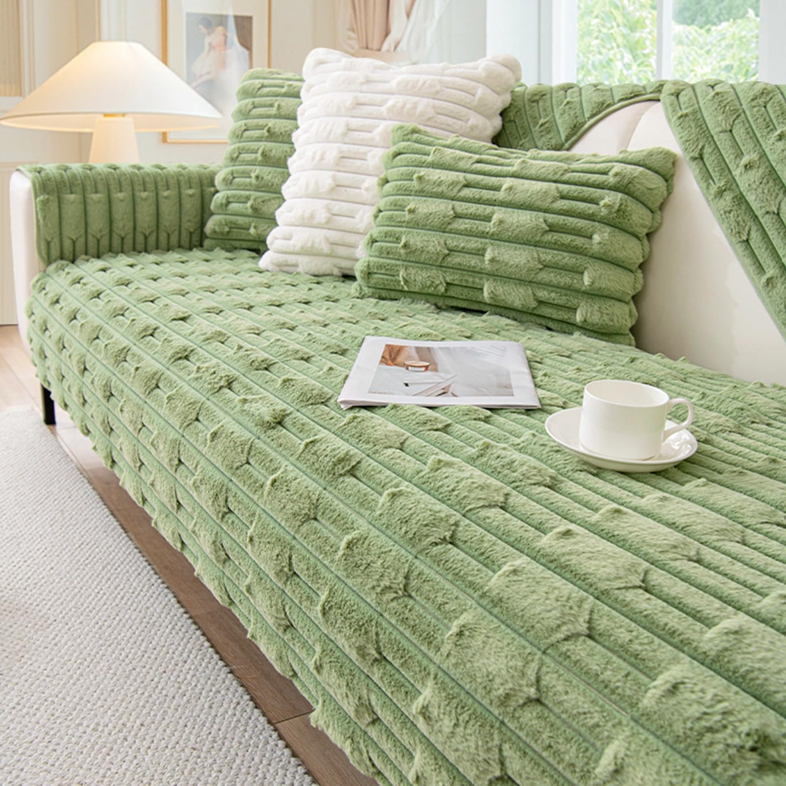 Housse de canapé en chenille haut de gamme verte 70x90 pour mobilier sectionnel