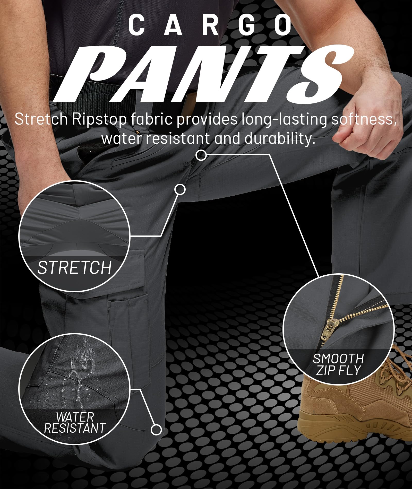 ZITY Pantalones de Trabajo para Hombre, resistentes, de combate, elásticos, tácticos, con múltiples Bolsillos, Cintura semielástica