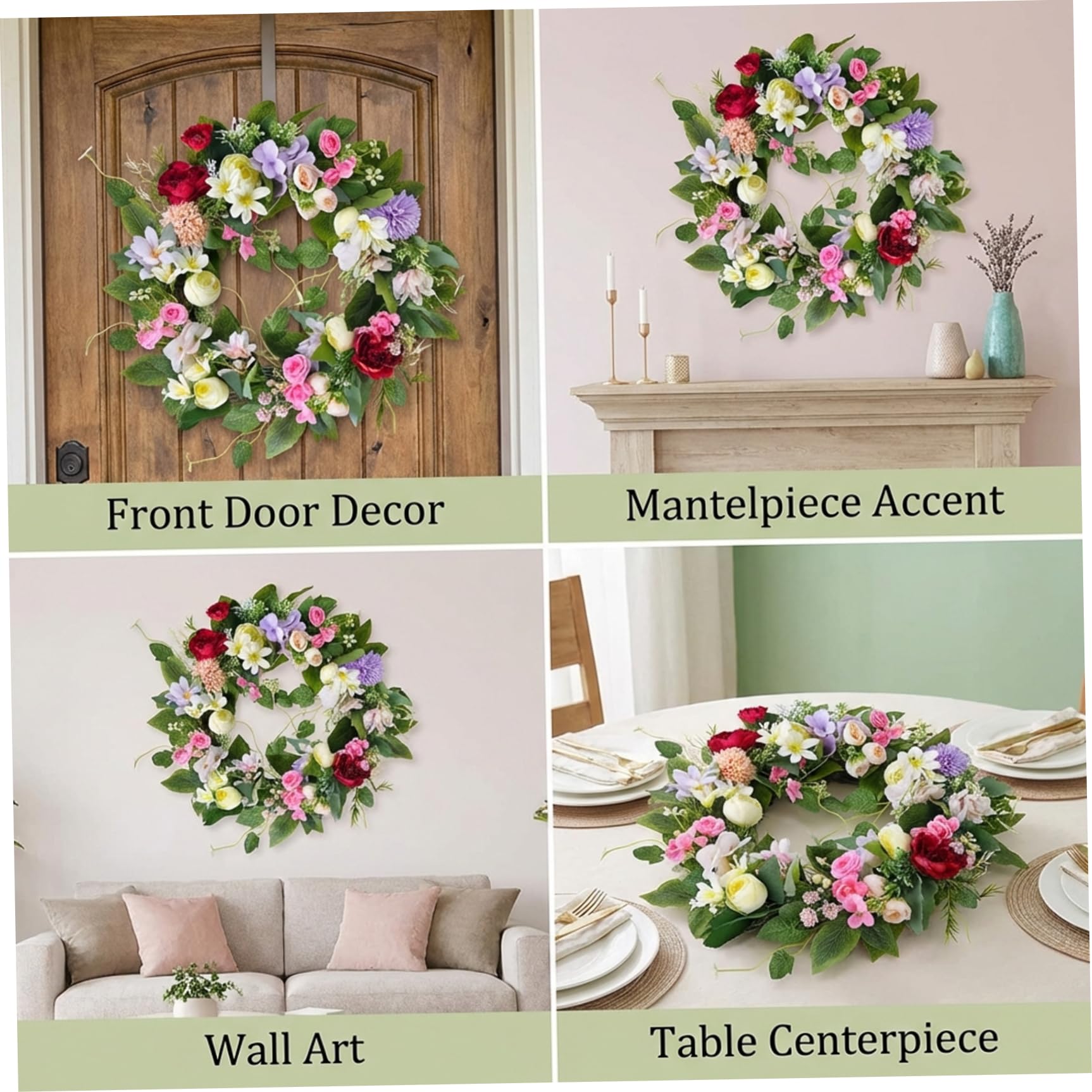 Ghirlanda floreale Ghirlanda di fiori di seta artificiale da 16 pollici con peonia e giglio per decorazioni per la casa tutto l'anno, fiori