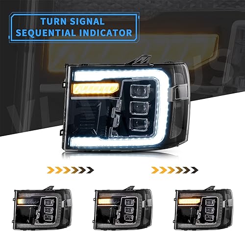 Miniatura 3 de VLAND Faros delanteros LED para proyector compatibles con GMC Sierra 1500 2500HD 3500HD SLE 2007-2013 con animación dinámica con señal de giro